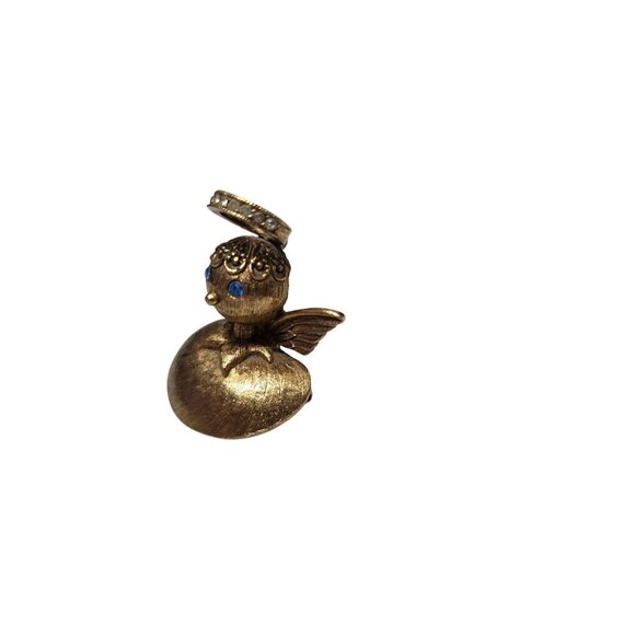 Vintage Tortolani Angel Shoulder Brooch Pin Gold Tone Rhinestone 1950s - Picture 4 of 10